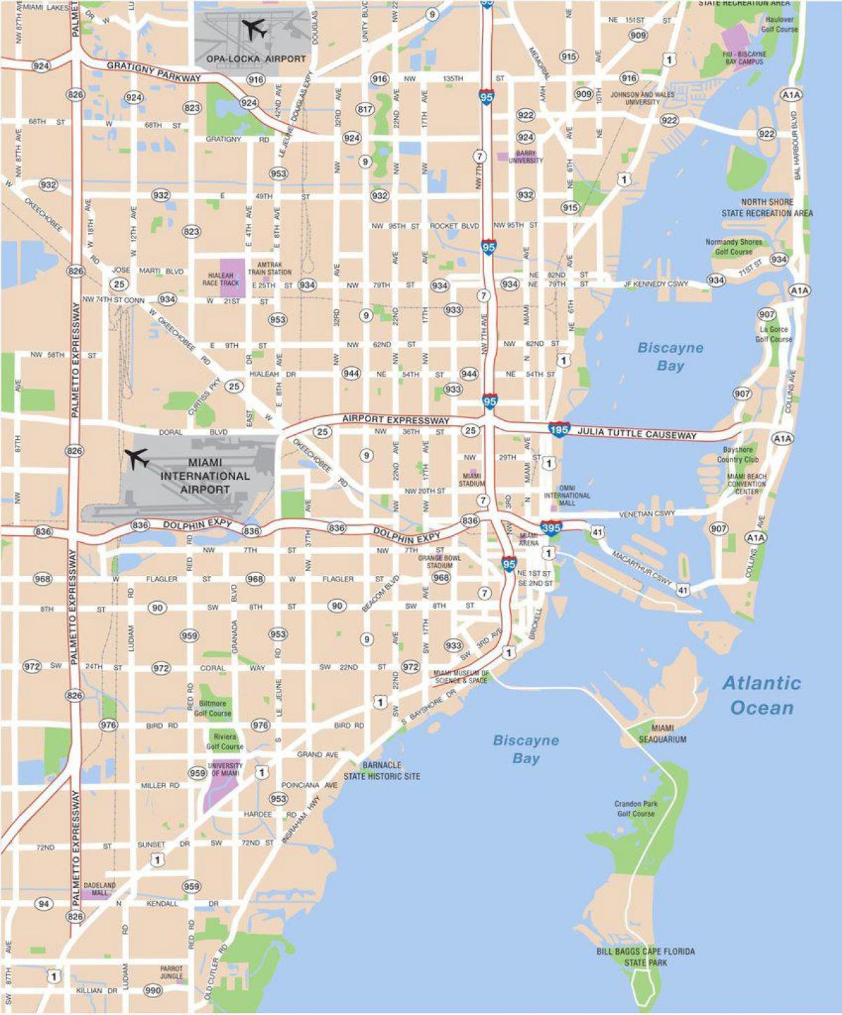 Mapa portów lotniczych Miami