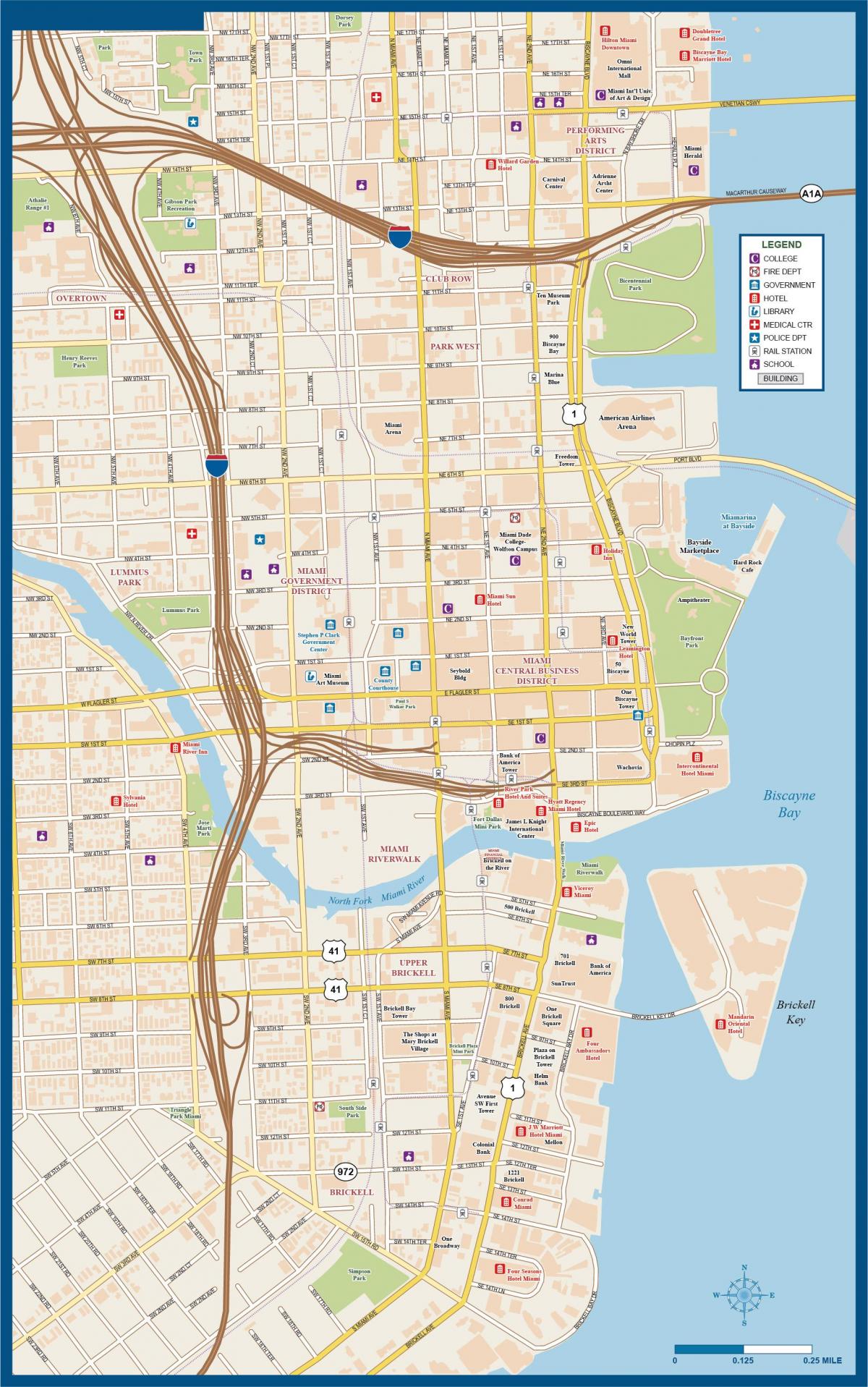 Mapa centrum Miami
