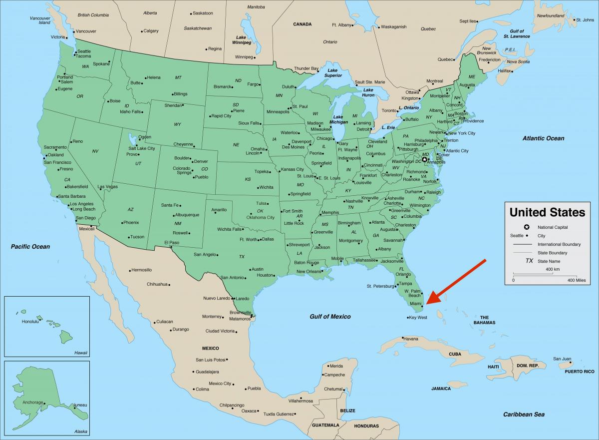 Miami na Florydzie - mapa USA