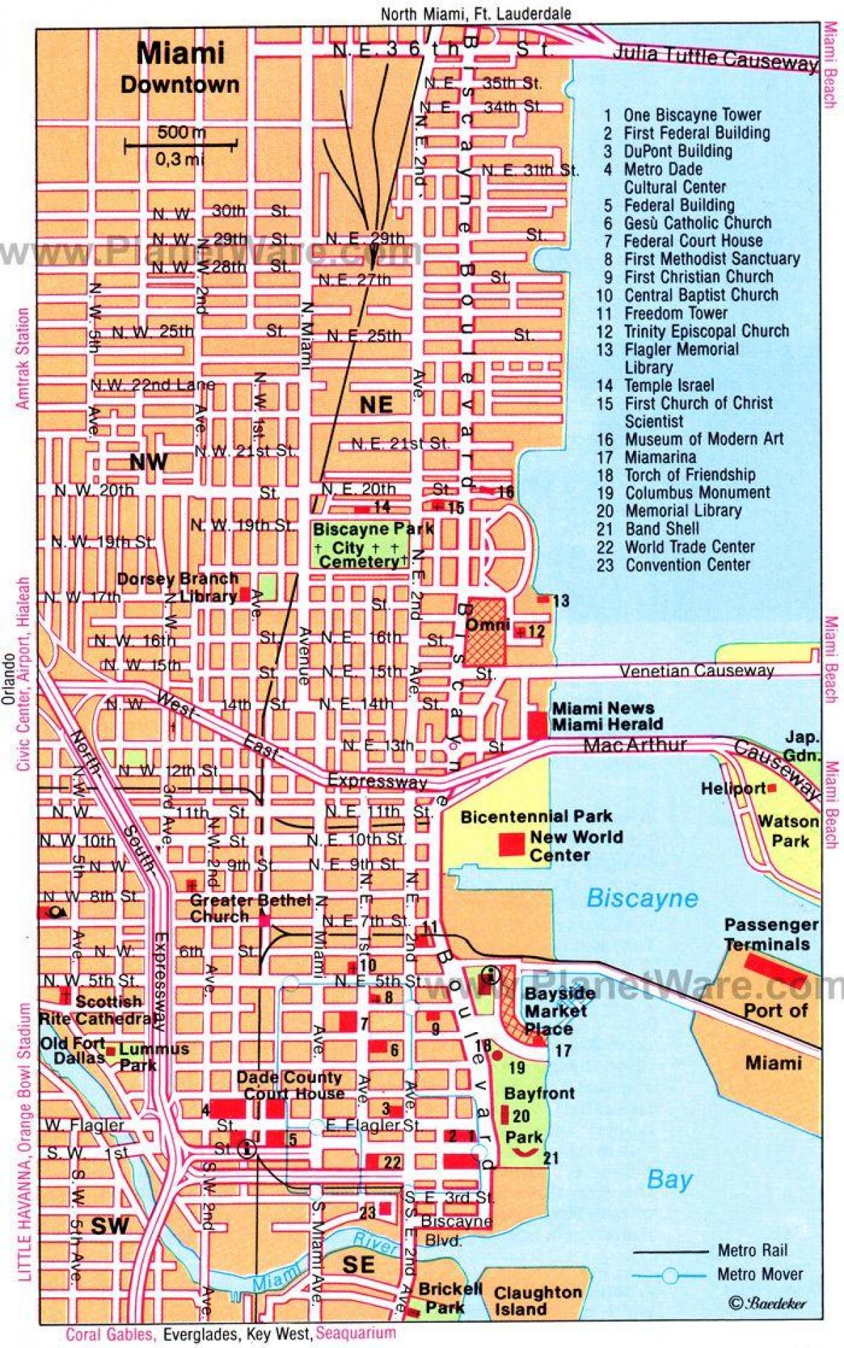 Mapa pieszych wycieczek po Miami
